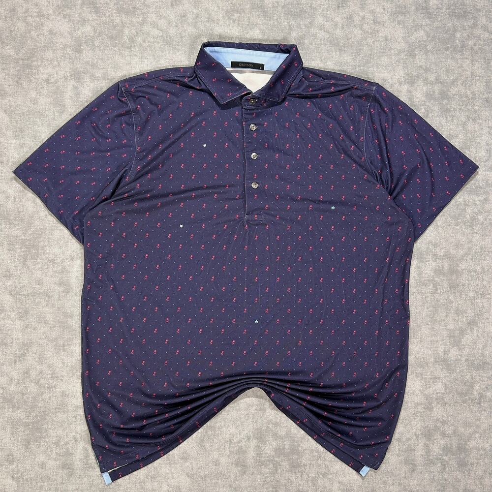 Greyson Montauk Polo roses cannabis leaf pattern activewear casual shirt mens L
